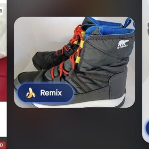 Sorel Black and Blue Boots with Red Laces